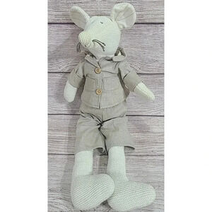 Wisteria Plush Knit Mouse Stuffed Animal Toy White Beige Outfit Whiskers 17"
